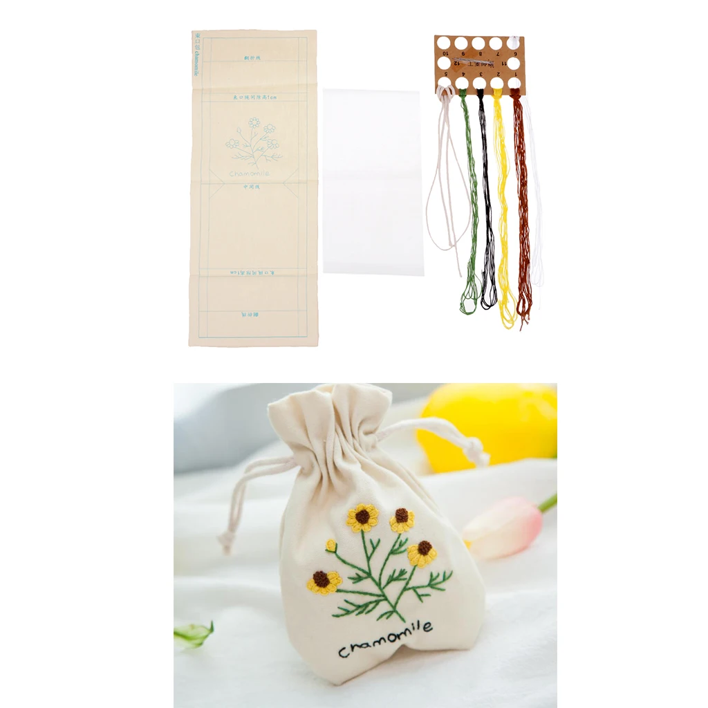 DIY Embroidery Cross Stitch Kit Pouch Canvas Drawstring Bag Handmade Needlework