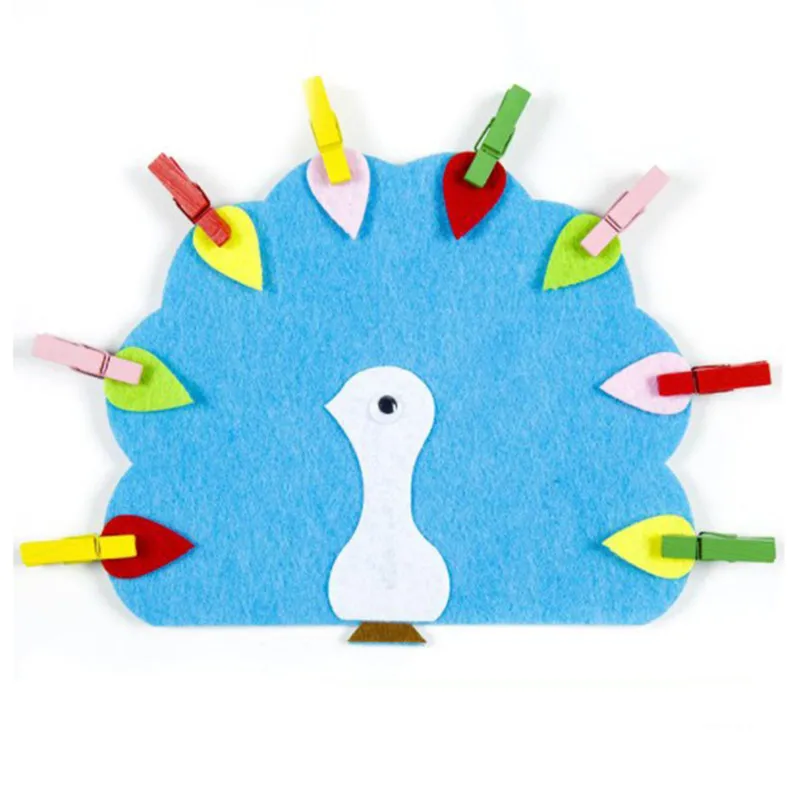 Монтессори обучение детский сад Руководство Diy ткань+ деревянный зажим Развивающие Игрушки для раннего обучения обучение детский сад математическая игрушка - Цвет: Peacock