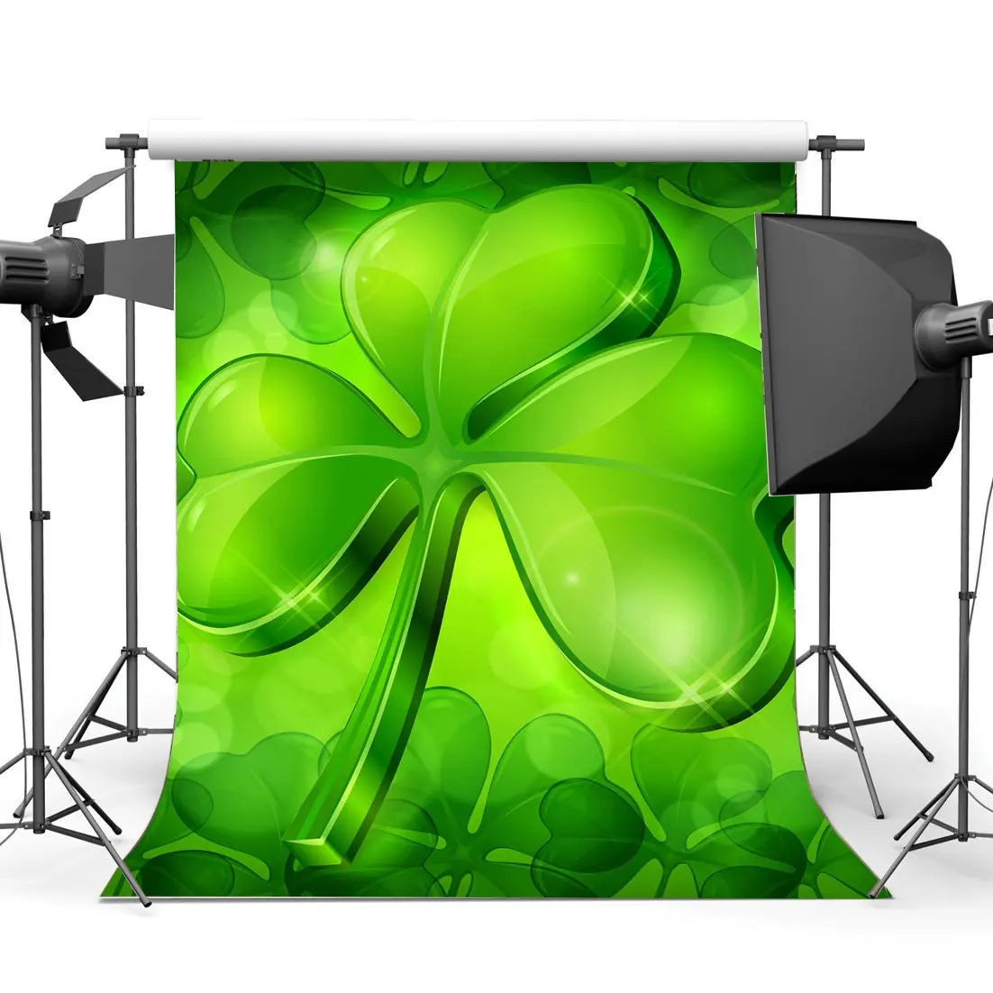 

Lucky Irish Shamrock Backdrop Happy St.Patrick's Day Green Four-leaf Clover Bokeh Glitter Background