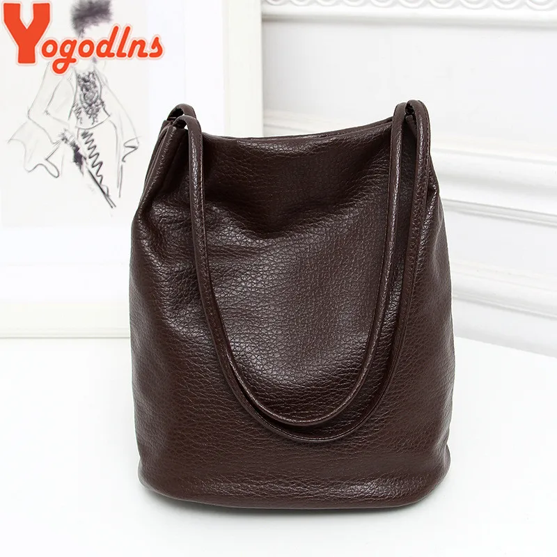 Yogodlns النساء حقائب يد جلدية الأسود دلو حقائب كتف السيدات Crossbody أكياس سعة كبيرة السيدات حقيبة تسوق بولسا