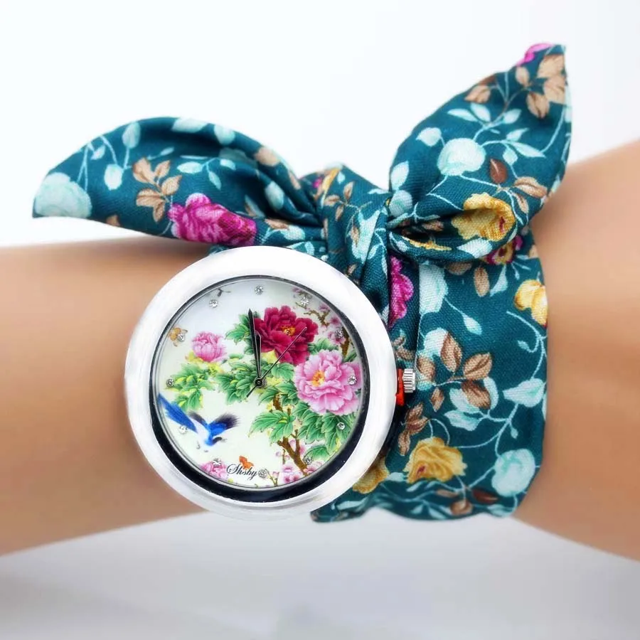 Shsby новые уникальные женские наручные часы из цветочной ткани модные женские нарядные часы высококачественные тканевые часы милые часы-браслет для девочек