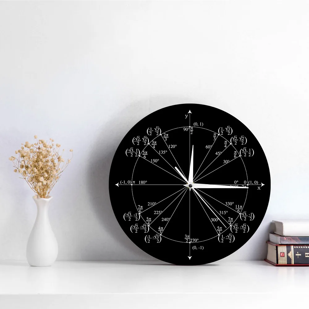 Блок Круг Математика учитель настенные часы тригонометрия предварительно калькулятор классный Декор геометрические радиан маркированные углы значения настенные часы