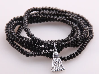 

Free shipping 5 Strands Crystal with Alloy Tassel Beads Stretched Bracelets Black Pacet Bead Yoga Bracelet & Necklace