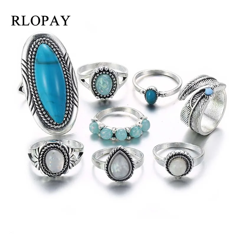 RLOPAY 8 шт. серебряные кольца для суставов палец набор женщин Модный дизайн