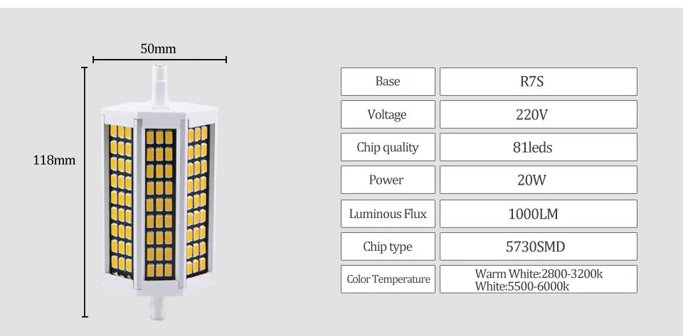 SMD 5730 R7S светодиодный светильник 200 в 220 в 230 в 240 В r7s лампада светильник светодиодный светильник 78 мм, 118 мм, 135 мм, 189 мм Точечный светильник заменить галогенную лампу