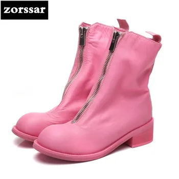 

{Zorssar} 2018 high quality Leather flat ankle boots Women riding boots winter shoes zapatos mujer botas invierno Big Size 43