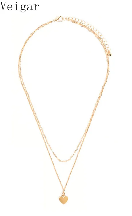 

Double Chain Heart Pendant Necklace Female 2019 Fashion Jewelry Simple Style Gold Silver Color Women Party Necklaces Accessories