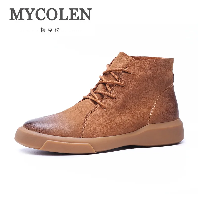MYCOLEN New Fashion Men Leather Boots Man Outdoor Waterproof Snow Boots