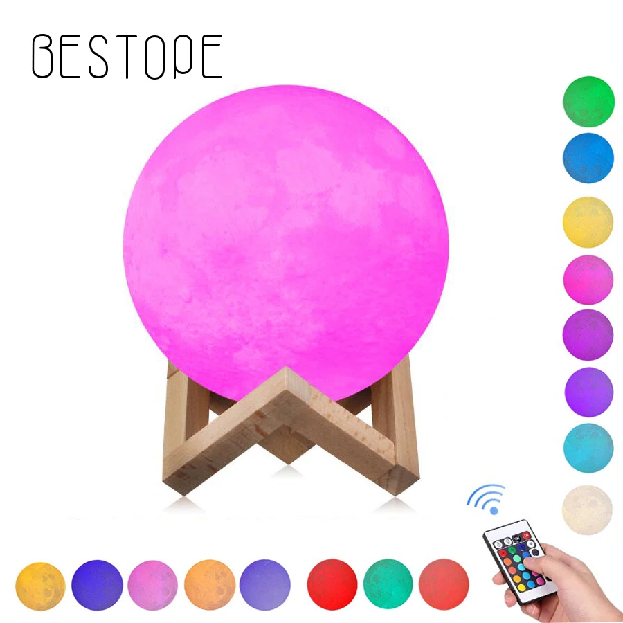 

3D Print LED Moon Lamp Remote/Touch Switch Night Lamp Novelty 8cm 15cm 3D Print Rechargeable 16/2 Colors Lunar Baby Nightlight