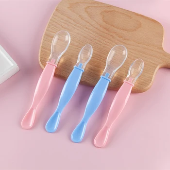 

Silicone Removable Baby Spoons Feeding Dishes Tableware For Children Baby Two Sides Spoon Baby Feeding Spoon Feeder