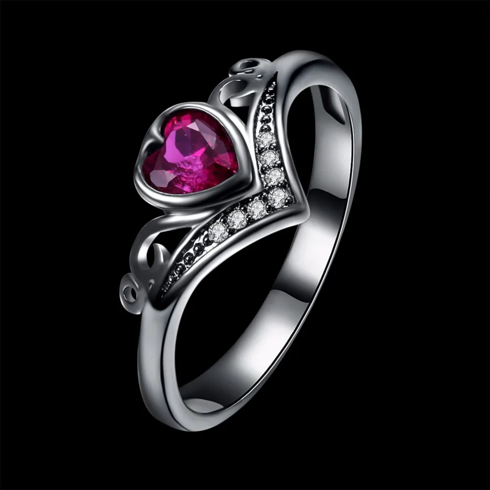 Cute Heart Shape Red Cubic Zirconia Love Accessorise Black Gun Color Rings For Womens Fashion Party Jewelry (JewelOra RI103316)
