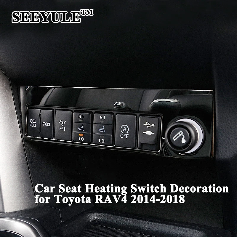 

1pc SEEYULE Styling Car Seat Heating Switch Cover Decoration Trim Center Console Sticker Accessories for Toyota RAV4 2014-2018