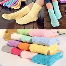 Women Bed font b Socks b font Pure Color Fluffy Warm Winter font b Kids b