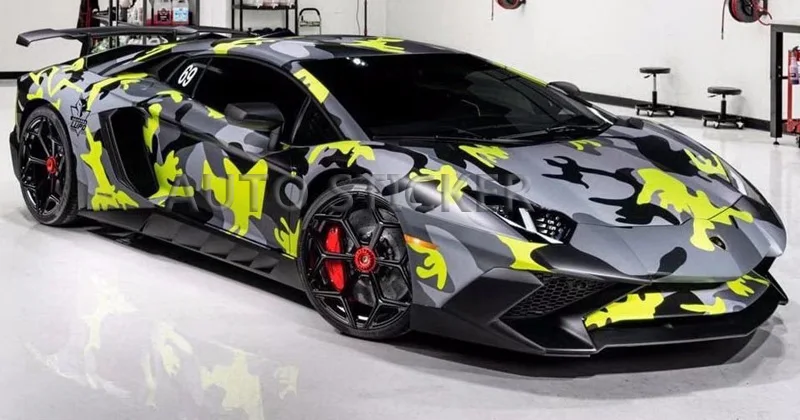 yellow black camouflage vinyl car wrap 22
