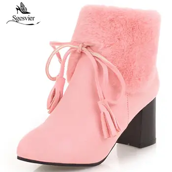 

Sgesvier size 48 new designer women boots winter high heels warm snow boots lady fashion faux fur ankle boots shoes woman B615