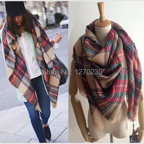 WJ04 Imitation Cashmere Star Style Cape Plaid Blanket font b Tartan b font Scarf 2014 Autumn