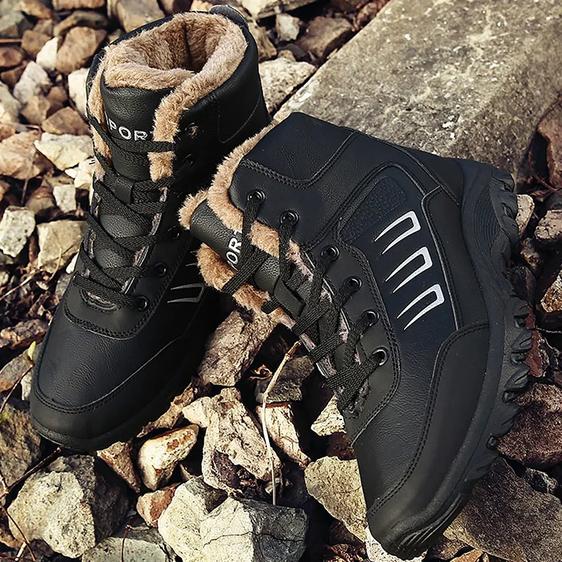

Winter shoes men big size 6-11.5 leather boots warm plush ankle boots for men waterproof non-slip warm snow boots