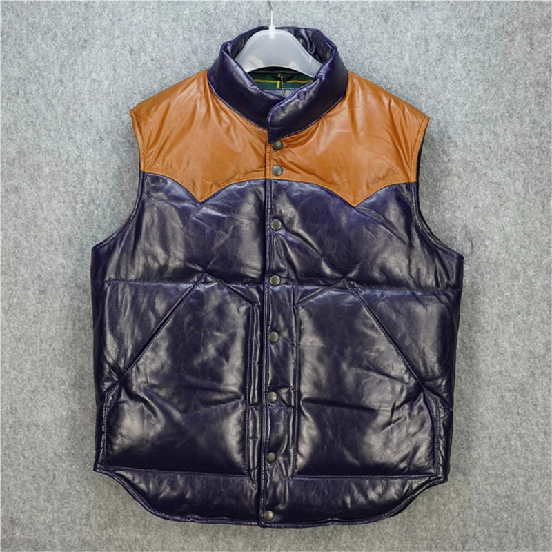 Жилет из коровьей кожи мужской жилет воловьей теплый утиного пуха|leather vest men|down