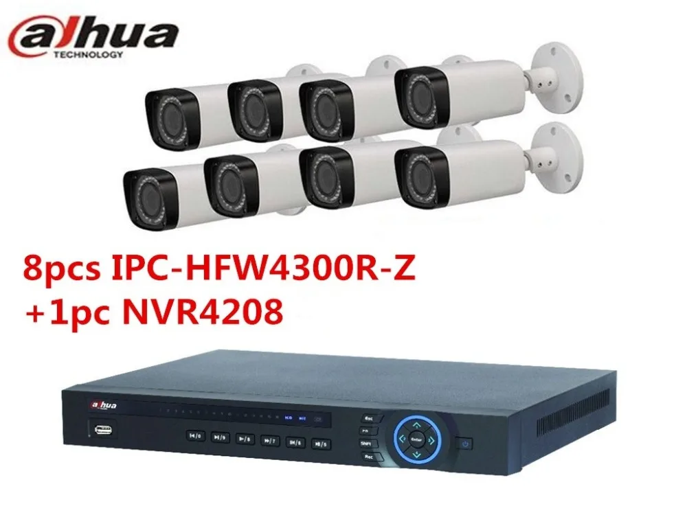 Dahua NVR4208 2 SATA 8CH Channel 1U NVR with 8pcs Dahua IPC-HFW4300R-Z 2.8mm-12mm Varifocal Motorized 3MP IR IP POE CCTV Camera