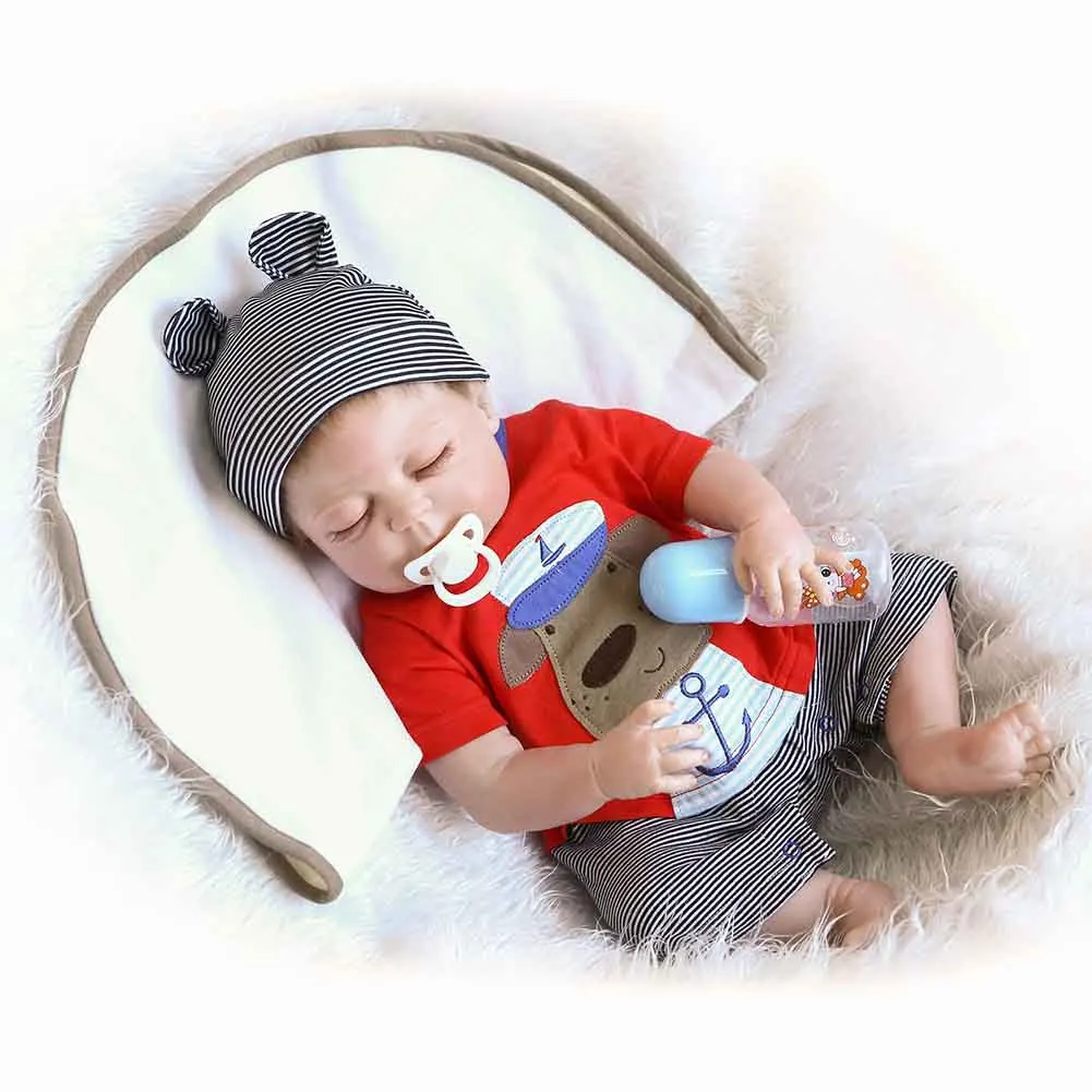 NPK 22 дюймов силиконовые возрождается куклы новорожденных Комплект реалистичные для маленьких мальчиков куклы для детей Playmat подарок на