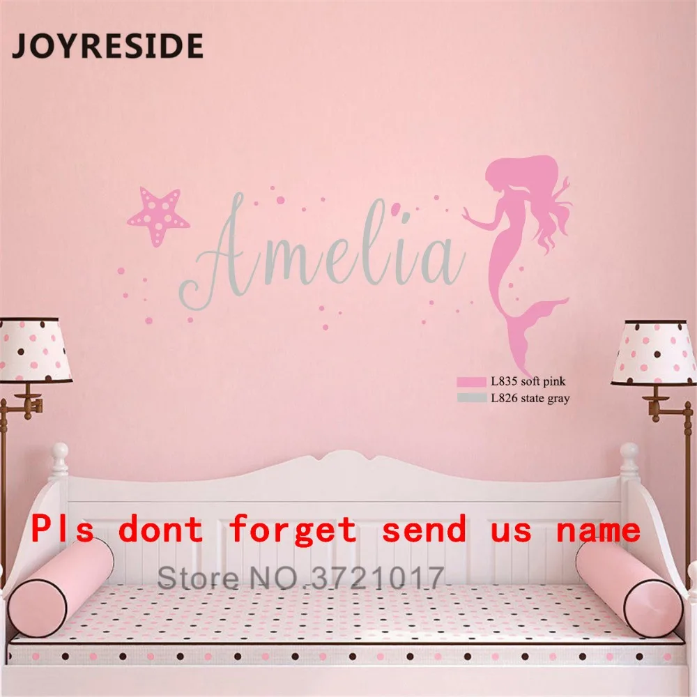 

JOYRESIDE Mermaid Girls Customed Name Wall Decal Beautiful Vinyl Sticker Decor Kids Girls Bedroom Interior Design Sticker A621