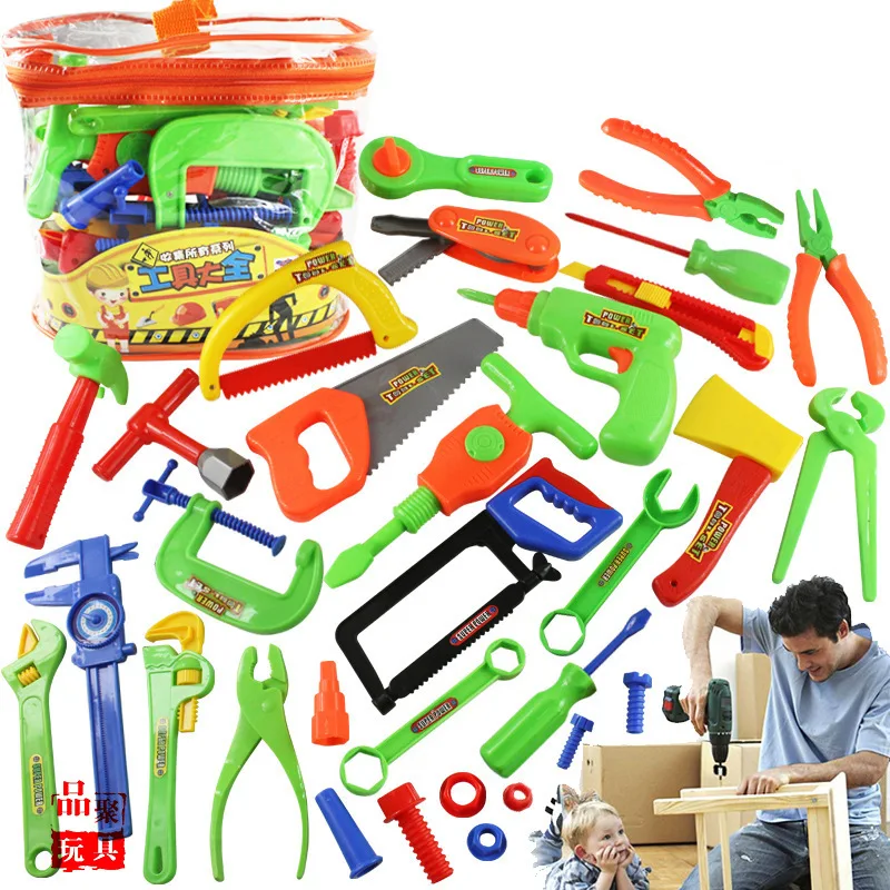 34 шт./компл. детские инструменты игрушки ремонтные Инструменты Набор строительных инструментов Косплей топор столярные ролевые игры для мальчиков обучающая игрушка