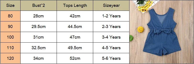 Детский джинсовый комбинезон Однотонная синяя новорожденная девочка Детский хлопковый костюм комбинезон с бантом летний комплект одежды