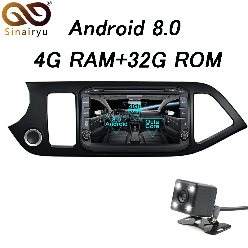 

Sinairyu 4G RAM Android 8.0 Car DVD For Kia Morning Picanto 2014 Octa Core 32G ROM Radio GPS Multimedia Player Head Unit