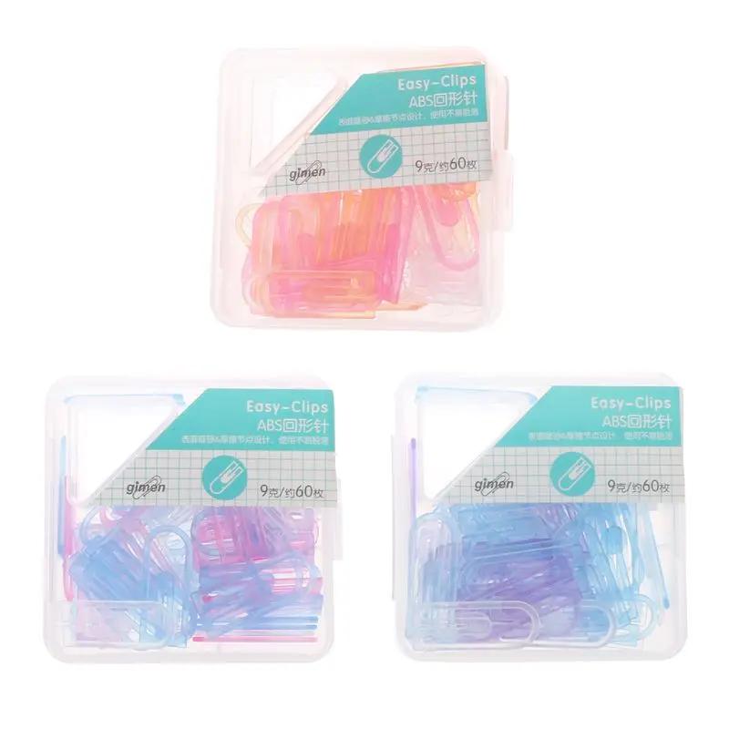 60pcs Paper Clips Small Mini Paperclip Kawaii Candy Color Clear