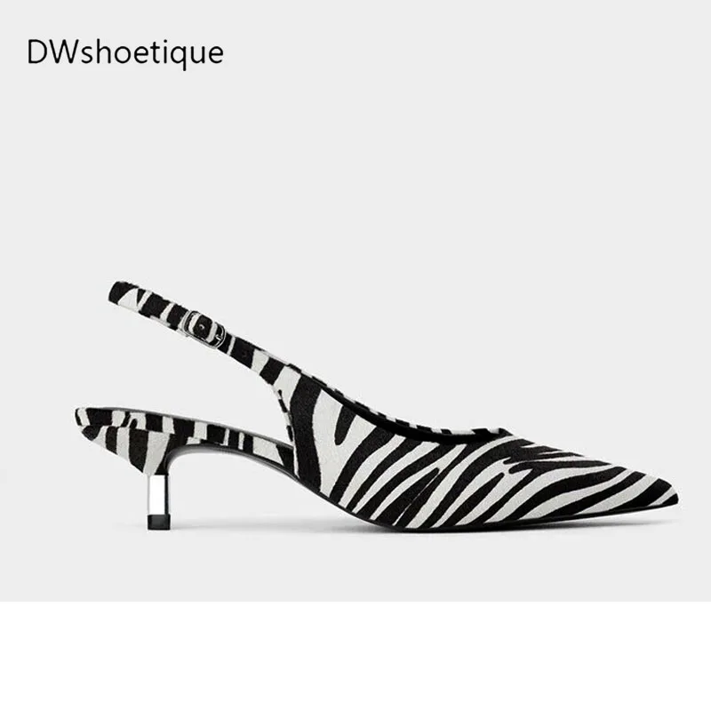 

Pointed toe stripe thin heel women pumps office lady slingback dress shoes