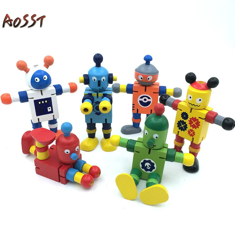

Children's Wooden Early Childhood Toys Creative Personality Building Blocks Toys Wooden Deformable Elastic Robots Model Toys