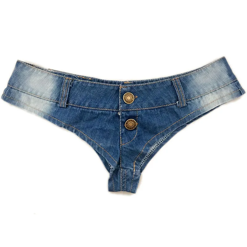 Сексуальный, с высоким вырезом джинсовые попа короткий шорты Винтаж Симпатичные бикини двойной кнопка с низкой посадкой талии Микро Мини Короткая Ночь Culb - Цвет: Синий