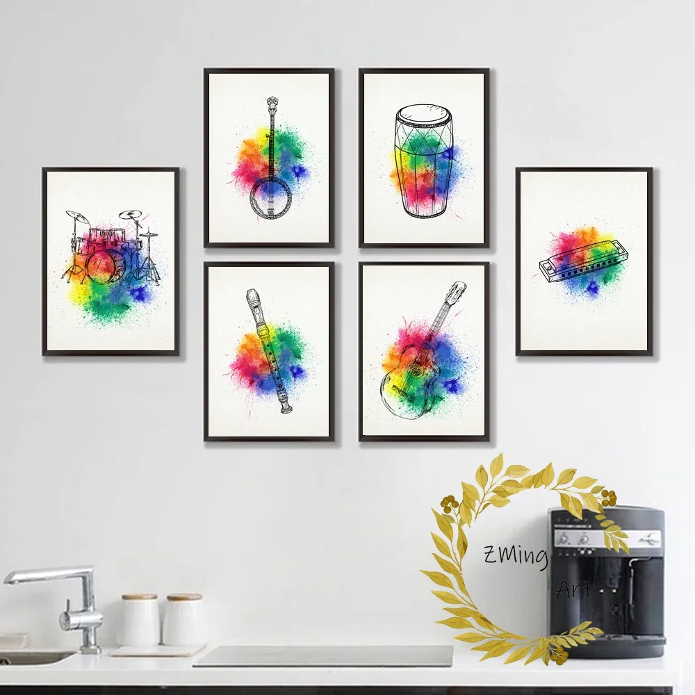 

Musical Instrument Violin Saxophone Guitar Drum Flute Piano Music Poster Canvas Art Print Home Decor