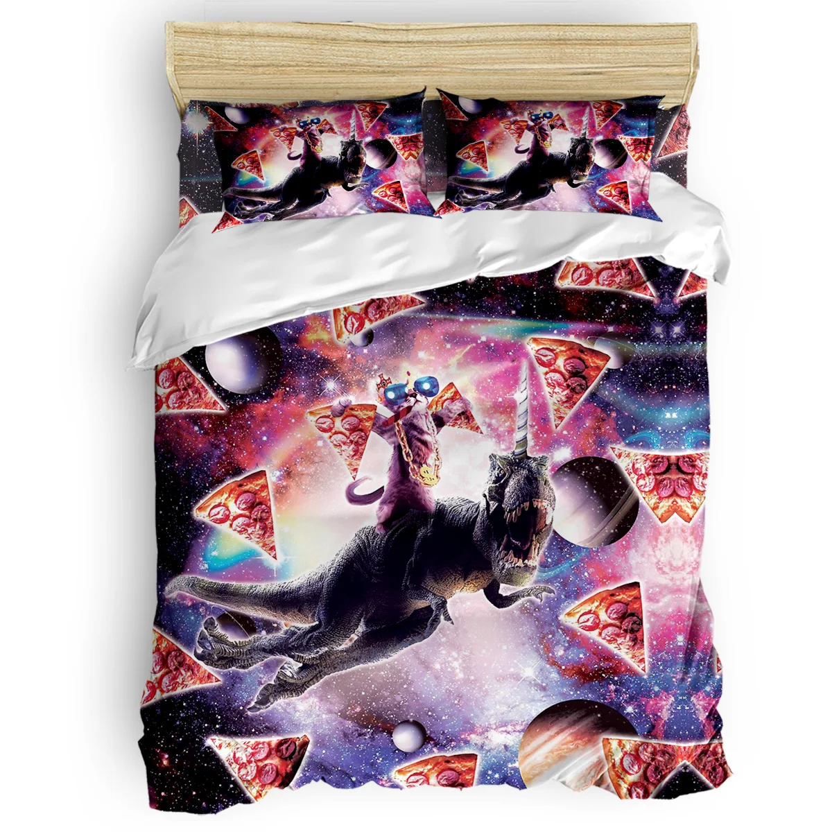 

Painted Space Dinosaurs Decor Duvet Cover Set Cute Cartoon Funny Cat Kitten Design Print 4 Piece Bedding Set Twin Queen