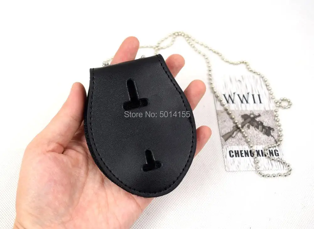 

US Officer Style Badge Clip/Neck Hanger Combo W/Chain Leather Black
