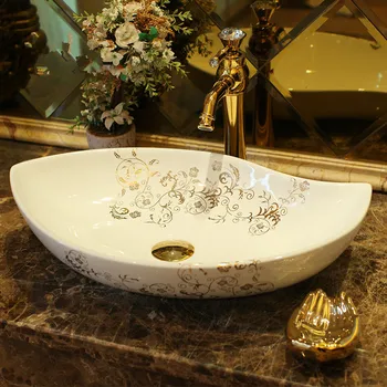 Lavabo ovalado hecho a mano de China, encimera de cerámica, lavamanos de baño, LO613402