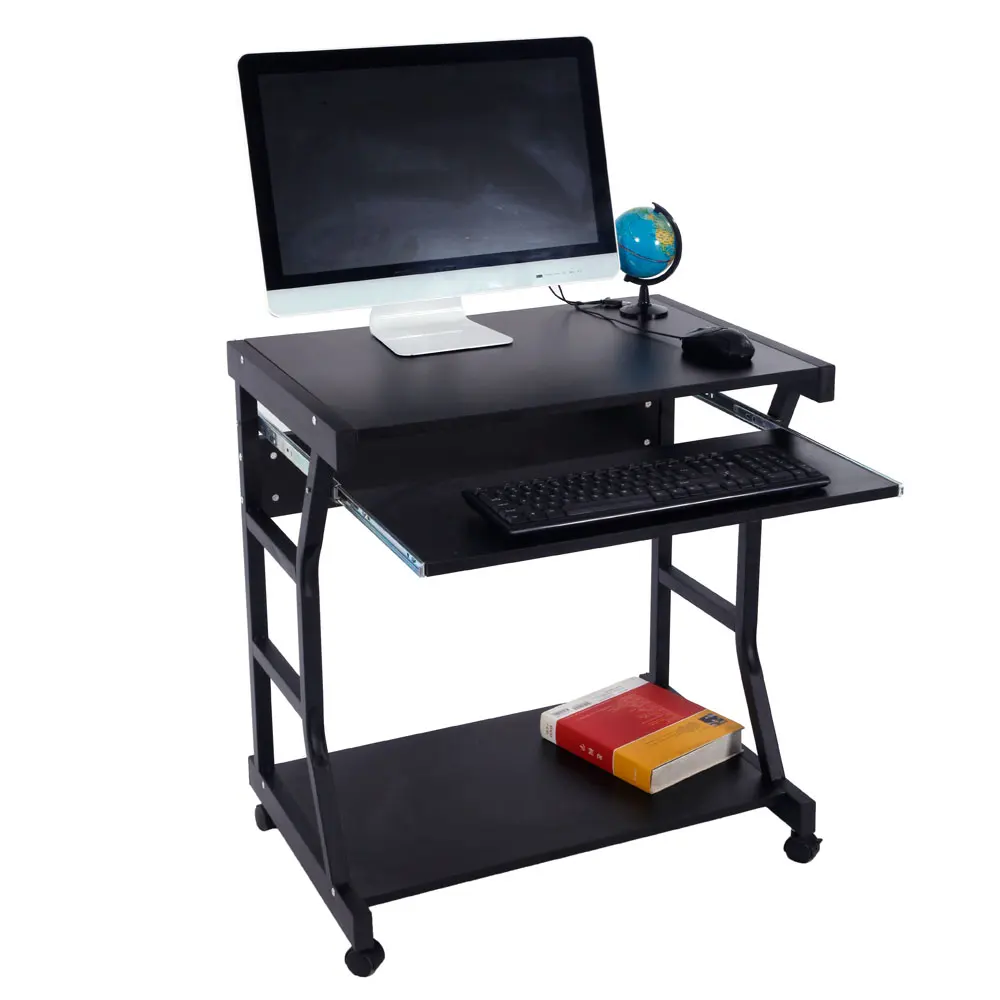 Us Moveable Four Casters Computer Desk Pc Table Black Dropshipping