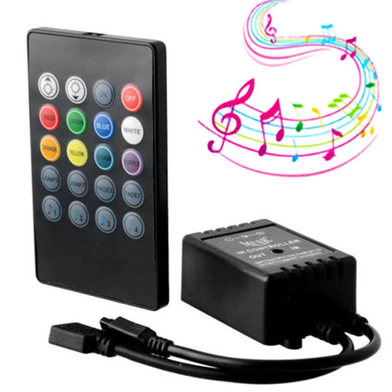 

New 20 Key 12-24V 72W 38KHz Music IRController Black Sound Sensor Remote For RGB LED Strip High Quality