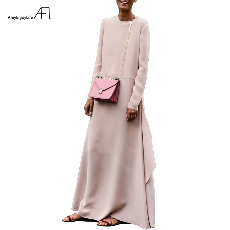 

AEL Loose Long Dress Irregular Elegant Slim Clothes Autumn 2017 Fashion Blogger Lady Robe High Quality Simple Style Clothing