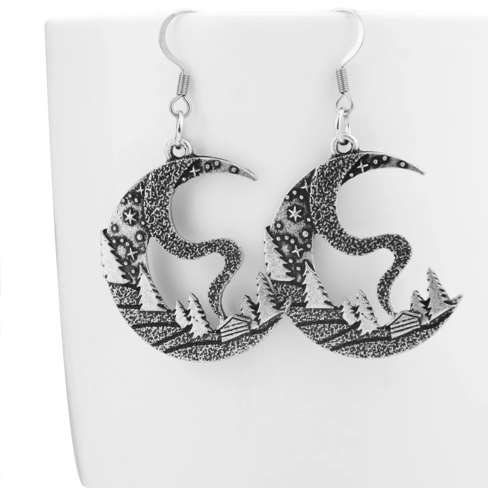 

1pair Fantasy Moon Pendant Earring Mountain Outdoor Sports Earring Forest Moon Earrings Spirit Jewelry