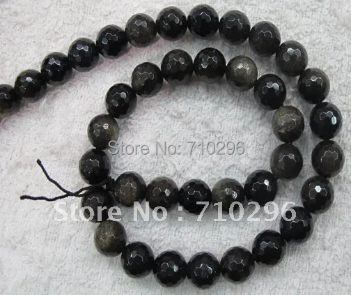 

Black Obsidian 8 mm Faceted Loose Strands Gemstone Round Beads 40cm,Free shipping