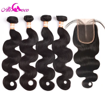 

Ali Coco Malaysian Body Wave 4 Bundles With Lace Closure 8-28 inch 100% Human Hair Bundles With Closure Nonremy hair Extensions