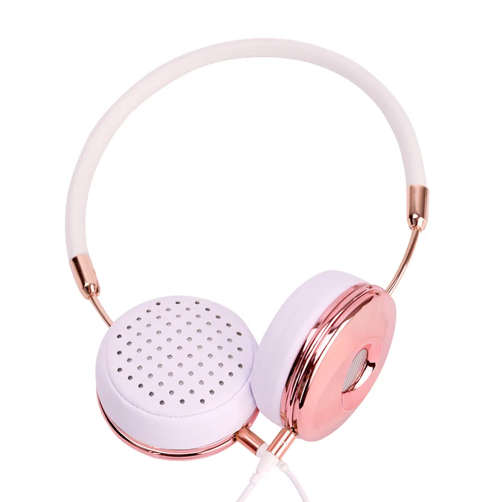 Liboer наушники проводные на ухо стерео наушники для мобильного телефона лучшая Складная гарнитура Высокое качество розовое золото наушники - Цвет: white rose