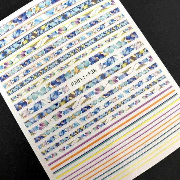 

Newest SOLONAIL-138 designs 3d nail art sticker decal summer white COLORFUL LINE MAGICO nail art decal tools