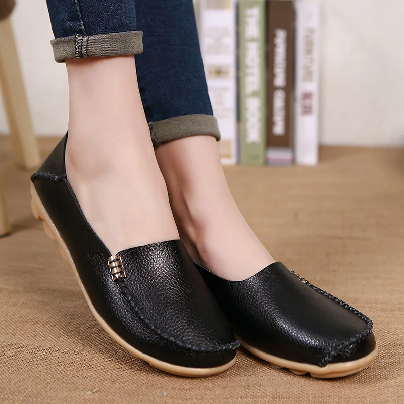 

Fashion Women flats Casual Loafers Genuine Leather Flats shoes Summer Slip on Female shoes Comfortable Ballet Women Flats STT432