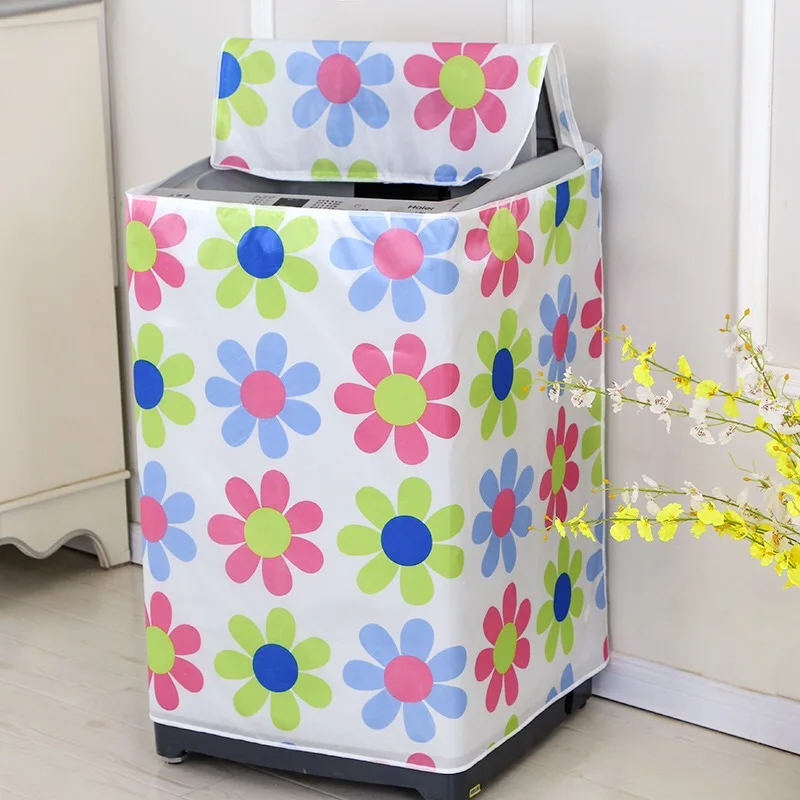 

Satin Washing Machine Cover Floral Pattern Waterproof Sunscreen Dustproof Washer Dryer Cover Washing Machine Protective Case