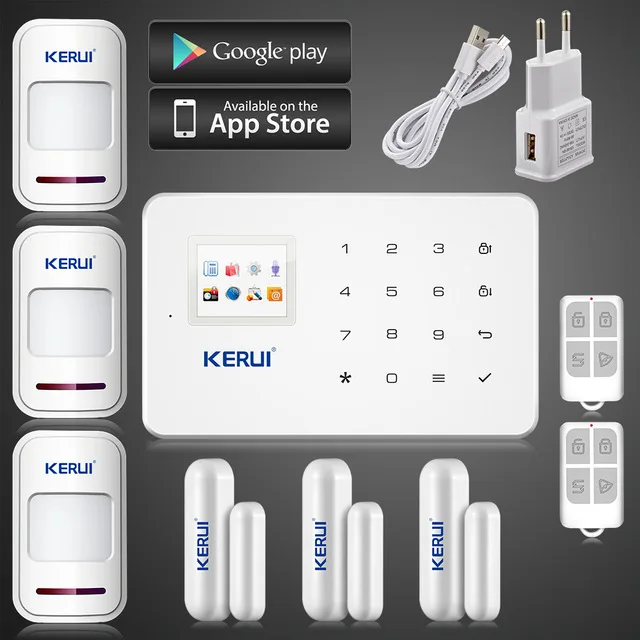 

KERUI G18 app GSM sim sms call gprs alarm system with touch screen TFT color display Easy Operation+door gap open remind sensor