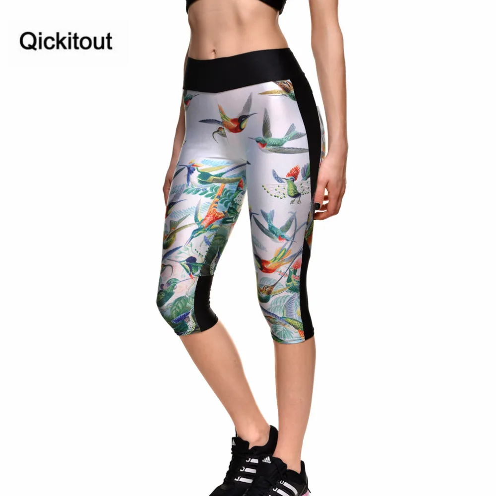 

Qickitout Capri Pants 2016 Sexy Womens 7 Point Pants Mandarin Duck Flying Digital Print Women High Waist Side Pocket Phone Pants