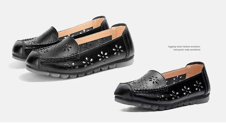 CAGILKZEL 2019 New Women Ballet Shoes Flats Cut Out Leather Breathbale Moccains Casual Woman Boat Shoes Ladies Ballerina (8)