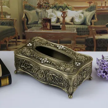 

European Style Retro Rose Engraved Colorful Metal Tissue Box High Grade Paper Box Home Hotel Vintage Decoration Carving